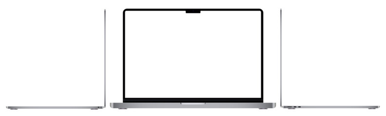 Apple MacBook pro realistic laptop device mockup template. Modern technology computer blank screen vector illustration