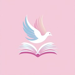Fototapeta premium a pastel colored logo with a white dove instead of the dove's wings we find an open book the book allows it to fly this logo must reflect education and excellence generative ai