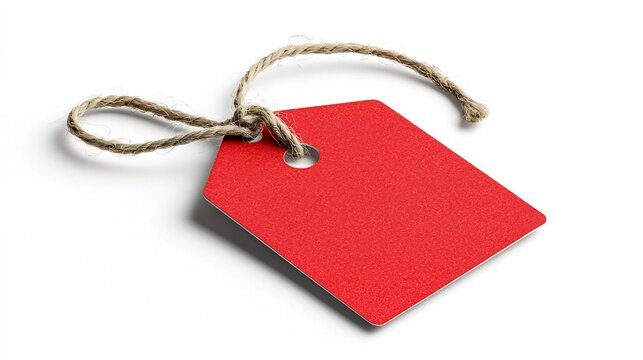 Vibrant red tag with a sleek modern finish and sturdy string designed for efficient labeling and display on a clear isolated background  This product image showcases the design branding