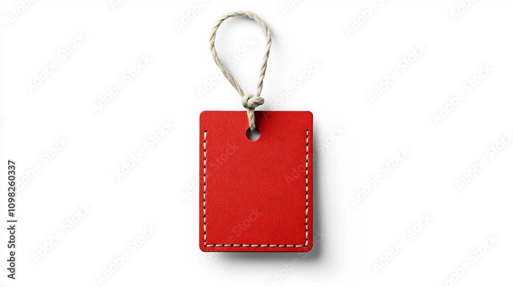 Poster Vibrant Red Shiny Textured Tag with Secure Loop on Clear Background Suitable for Labeling Branding Packaging and Retail Merchandise Identification Purposes