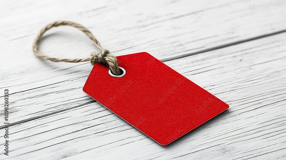 Poster Vibrant red shiny textured tag with secure loop perfect for labeling branding and product identification  Isolated on a clear background
