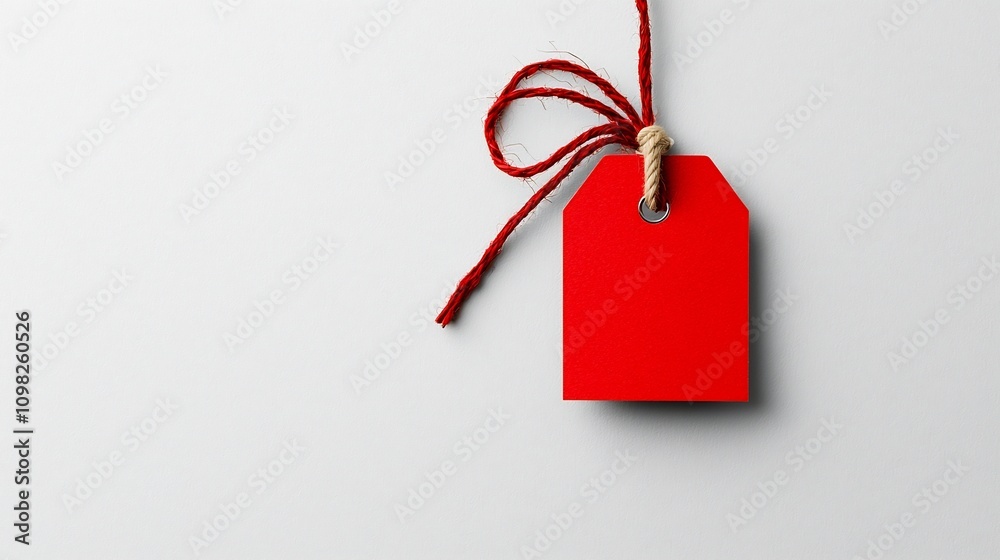 Aufkleber vibrant red label tag with a glossy finish and reliable tie placed on a transparent backdrop providi