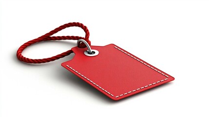 Fototapeta premium Striking and durable red tag with a seamless surface and reinforced tie isolated on a clear background for efficient product labeling branding and identification