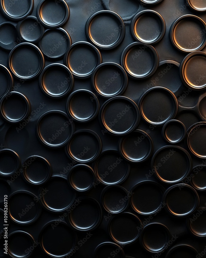 Poster an abstract arrangement of circular shapes on a dark background, creating a modern and artistic visu