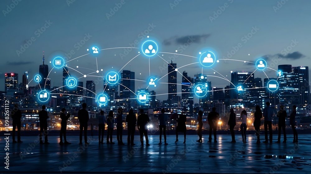 Aufkleber vibrant business network connecting diverse professionals through luminous ties representing profess