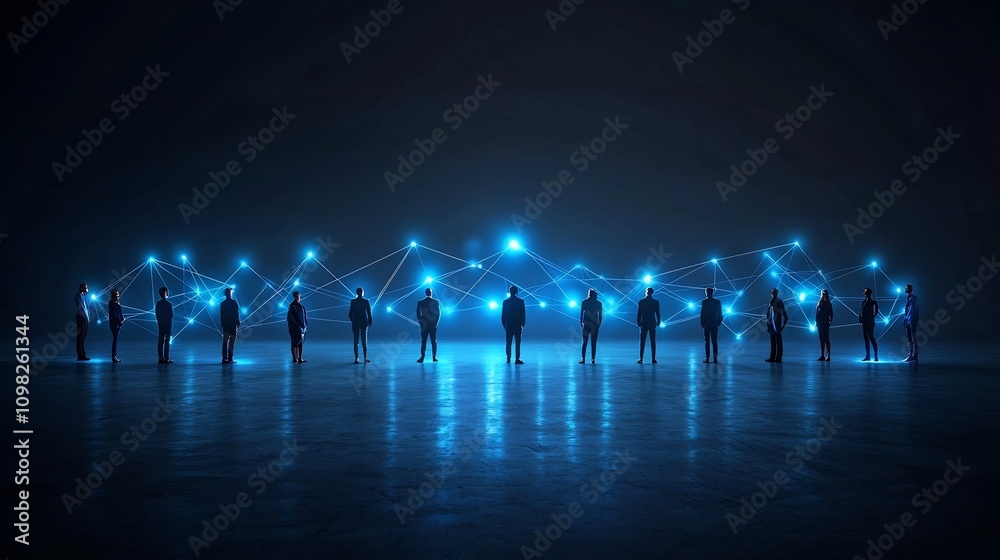 Leinwandbilder silhouetted figures of a diverse professional team connected by glowing lines and dots forming a dig