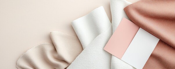 Clean and trendy flat lay featuring a mix of Chardonnay hues, with fabric and paint swatches in soft light