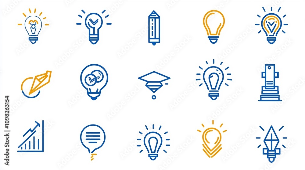 Poster Minimalist Thin Line Icon Set Showcasing Project Management Strategies Goal Achievement Symbols and Optimization Techniques in a Clean Modern Layout  Useful for Business Planning Workflow Processes