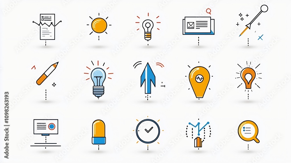 Leinwandbilder Elegant Set of Thin Line Icons Showcasing a Variety of Project Management Strategies Goal Achievement Symbols and Optimization Techniques in a Clean Modern Layout