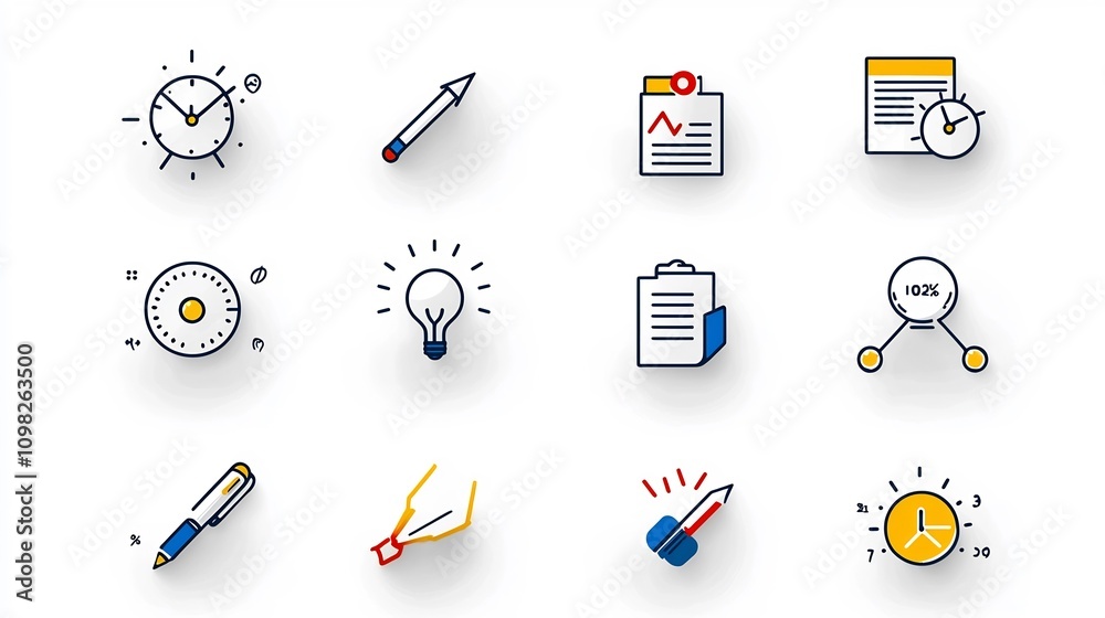 Fototapete Minimalist thin line icons depicting the key steps in project management workflow including planning resource allocation goal setting and other essential elements for efficient project execution