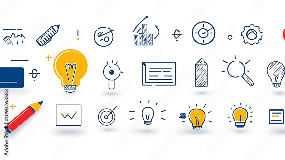 Leinwandbilder Organized set of thin line icons focusing on the essential aspects of project management execution efficiency and successful goal achievement