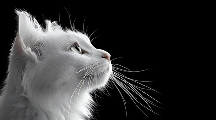 Majestic Profile of a White Cat Against a Dramatic Black Background, Capturing the Beauty and Elegance of Feline Features
