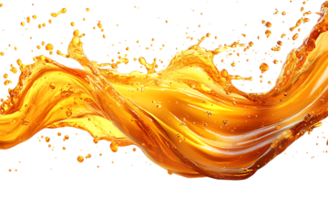 Splash of a transparent orange liquid on a transparent background