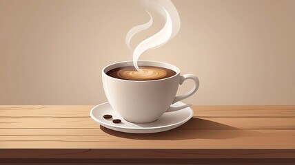 Obraz premium Steaming Coffee Cup on Wooden Tabletop