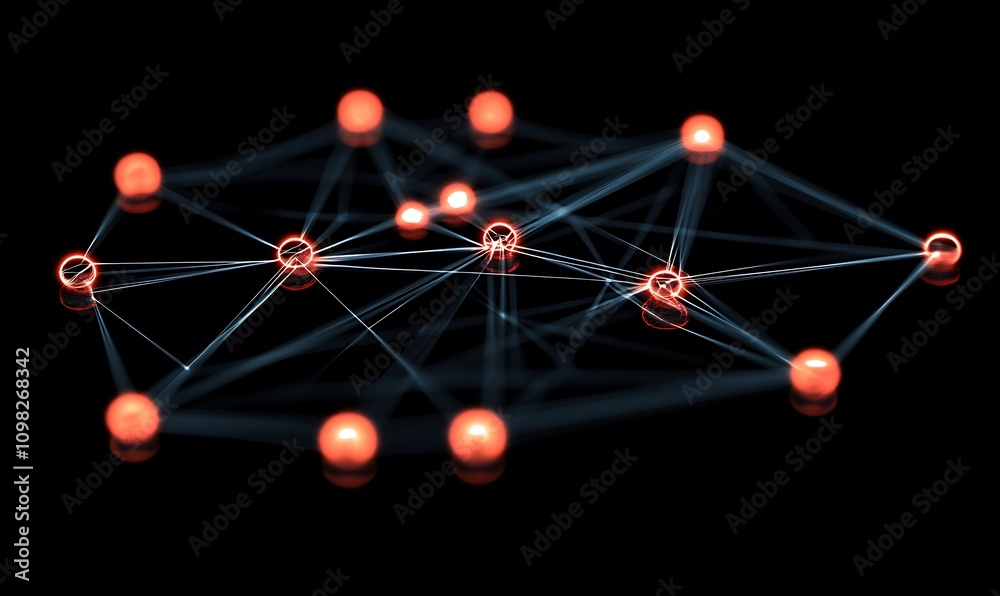 Poster abstract network of connected nodes and lines, representing data or communication pathways.
