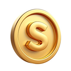 Obraz premium Gold coin with an 'S' symbol, showcasing wealth and currency, on a white isolated background.