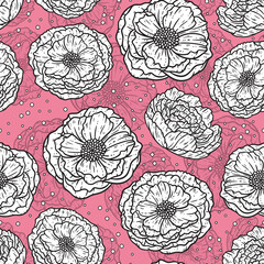 Beautiful Peony Blossom Repeat Pattern Design