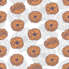 Beautiful Peony Blossom Repeat Pattern Design