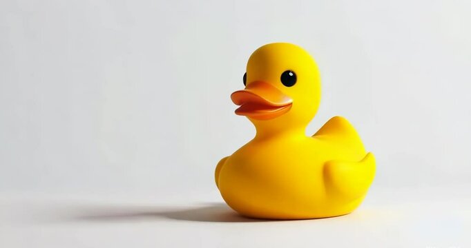 Bright yellow rubber duck, white background, 4K Video