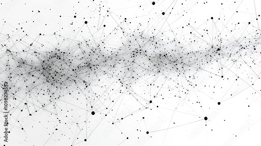 Poster an abstract network of interconnected nodes and lines, representing data flow and digital connection