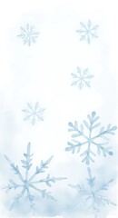 Fototapeta premium Watercolor ice blue snowflakes background for festive designs, abstract frosty texture with elegant white and icy tones. 
