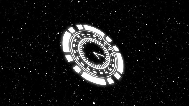 HUD with clock Screen - Hi-tech 22 (HD) - 3D animation. Geographical, technological, scientific, crime Animation of Infinity time clock. Infinity life concept. Digital generated.