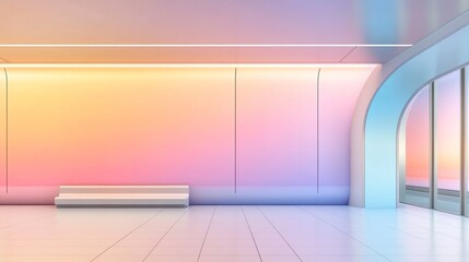 Pastel-Colored Modern Waiting Room with Ocean View.