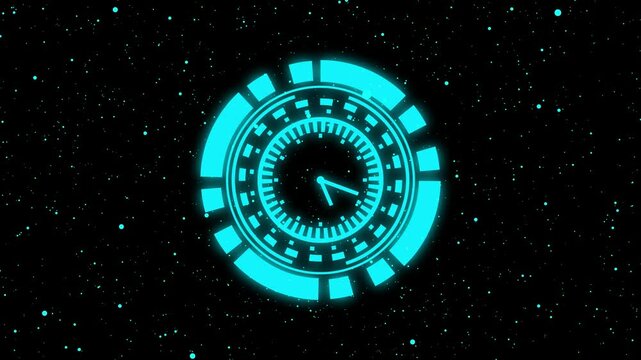 HUD with clock Screen - Hi-tech 22 (HD) - 3D animation. Geographical, technological, scientific, crime Animation of Infinity time clock. Infinity life concept. Digital generated.
