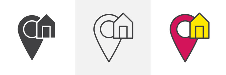 Address icon collection in black and white and colored style