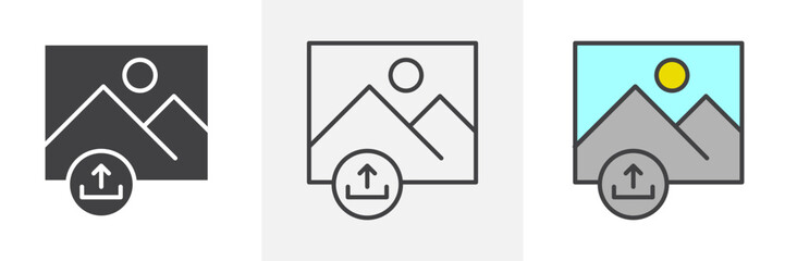 Upload photo icon collection in black and white and colored style