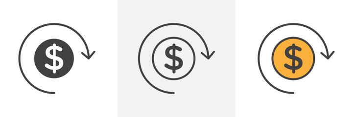 Circulation of money icon collection in black and white and colored style