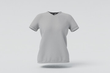 Woman grey t-shirt front for mockup design template 3d rendering V9