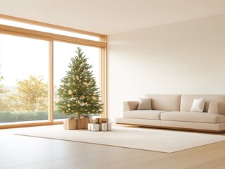 Fototapeta premium Minimalist Christmas Living Room with Modern Decor