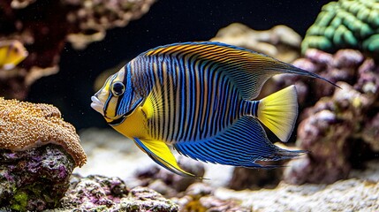 Majestic Emperor Angelfish Amid Colorful Coral Reef