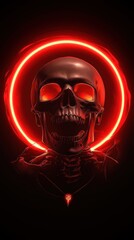 A 3D rendered skull with glowing eyes and a halo.