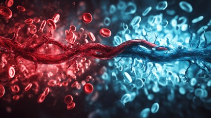 Blood Vessels, Red Blood Cells, Blue Blood, Microscopic View, Human Circulatory System, Medical Illu