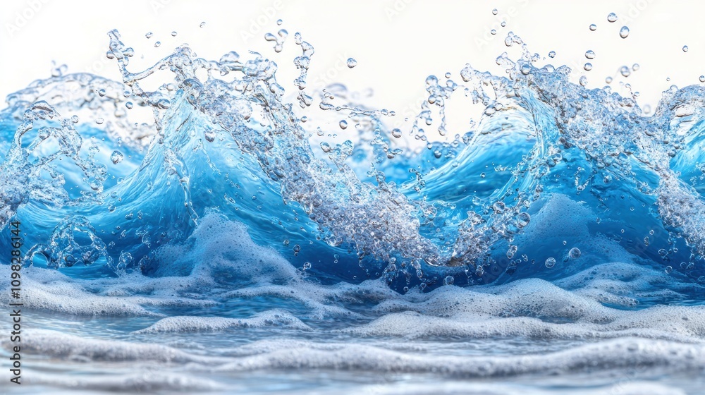 Canvas Prints Blue water wave breaking with white foam isolated on white background.