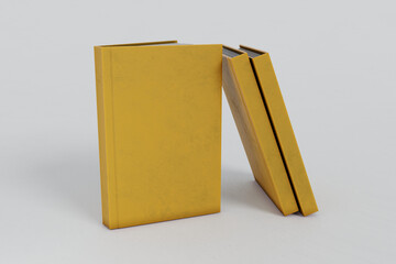 Cover of thick yellow notebook standing vertically 3d render v7