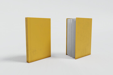 Cover of thick yellow notebook standing vertically 3d render v3
