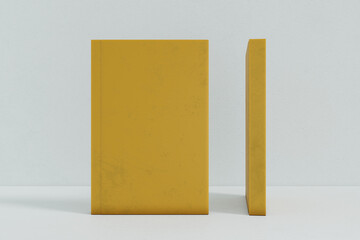 Cover of thick yellow notebook standing vertically 3d render v2
