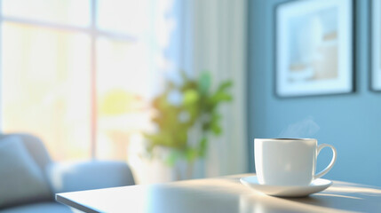 Obraz premium Stylish home office setup with coffee cup and contemporary decor for productivity