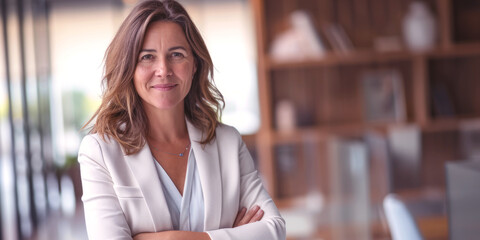 business woman 50 years old in office portrait Generative AI
