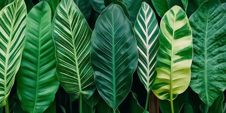 Digital illustration of green and striped leaves, hyperrealism style