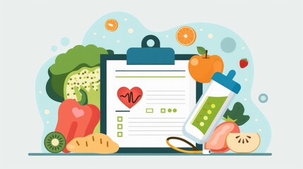 Naklejka premium Nutrition Planning with Fresh Fruits and Vegetables