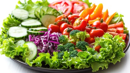 Vibrant Fresh Vegetable Salad Plate on White Background