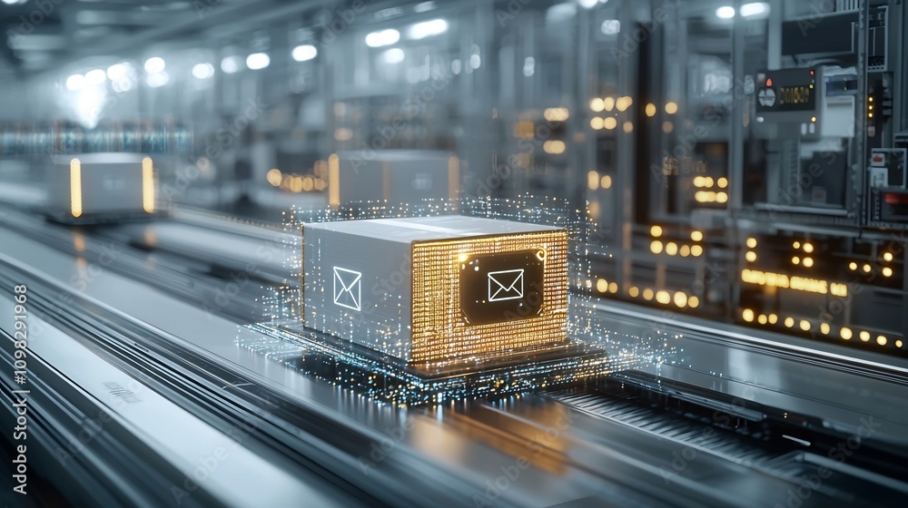 Aufkleber futuristic transportation concept featuring a glowing delivery box and illuminated network nodes alo