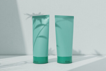 Elegant cosmetic liquid two bottle with a white background. 3D render of a beautiful cosmetic template for advertising. Makeup product brand and logo design branding V3