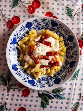 Bryndzove halusky dumplings with sheep cheese - traditional Slovakian dish.