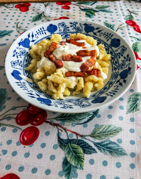 Bryndzove halusky dumplings with sheep cheese - traditional Slovakian dish.