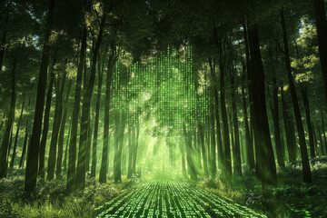 Fototapeta premium Digital forest, Coding.